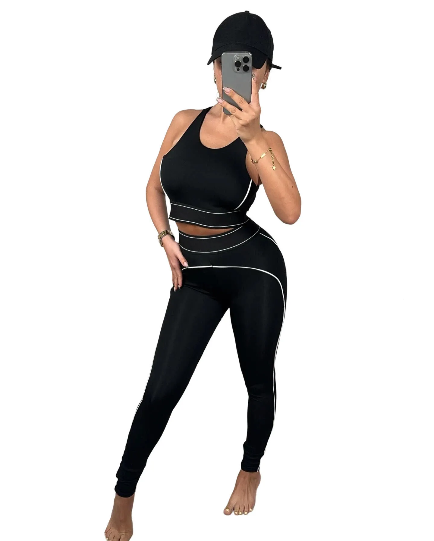 Womens Bras Top+Pants Two Pieces Set Summer New Yoga Set Gathering Sports Tank Top High Waist Hip Lifting Abdominal Compression Fitness Set