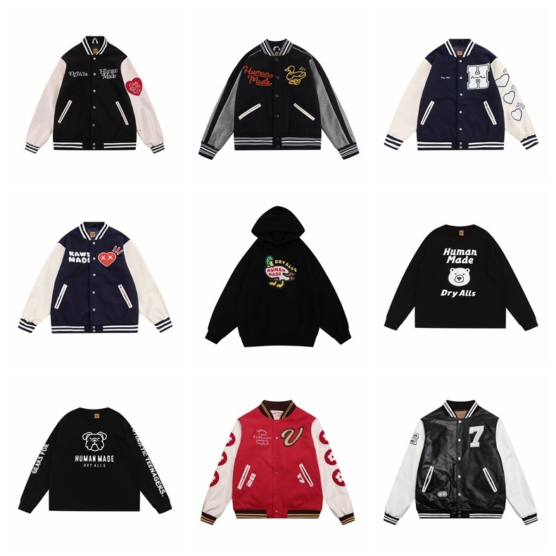 Humanmades Men's Jackets embroidered Baseball Coat vintage bomber jacket Fashion Vintage Uniform Loose Baseball Varsity jacket Human warm bombe