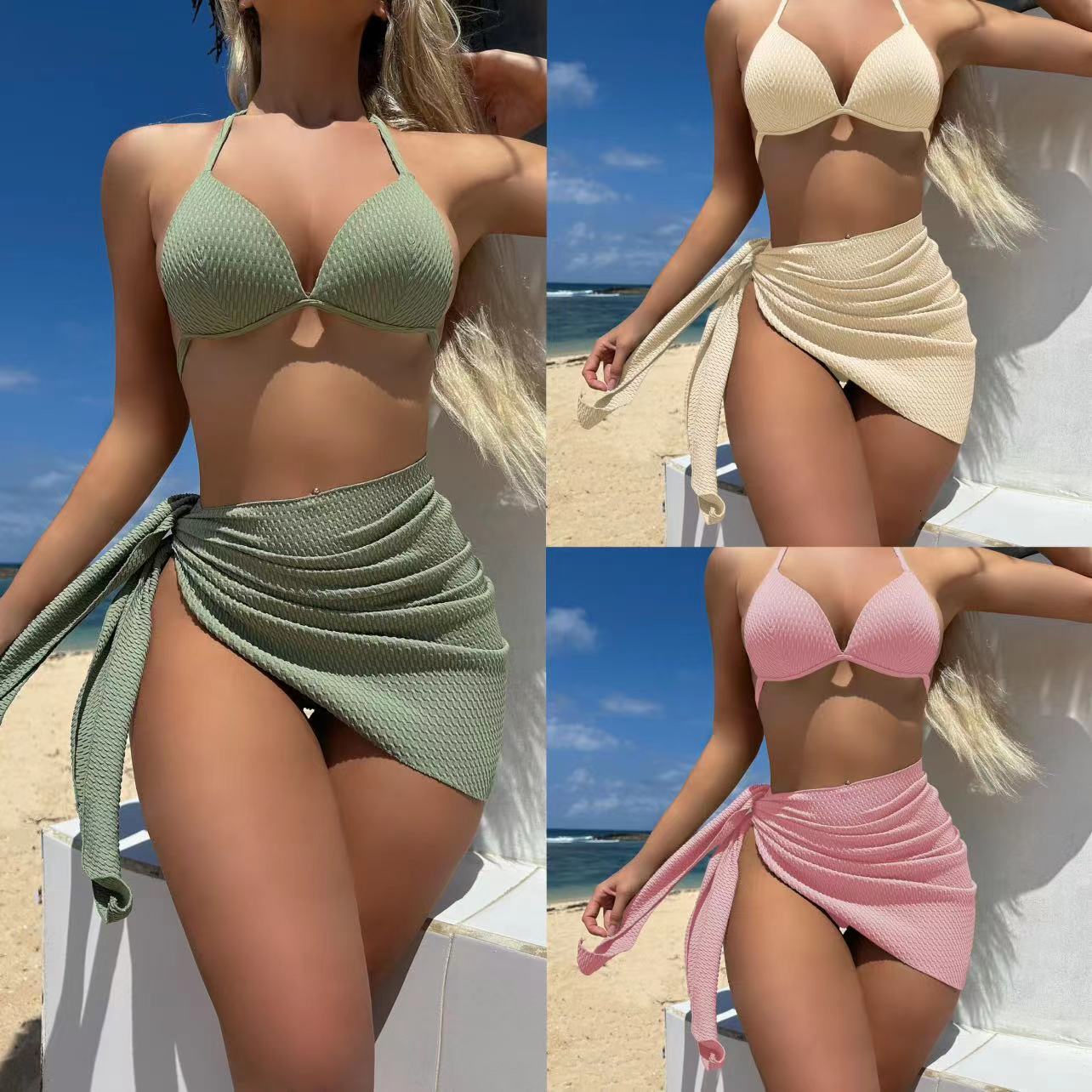 Free shipping 2026 new style special fabric high-waisted sexy hot girl bikini three-piece swimsuit