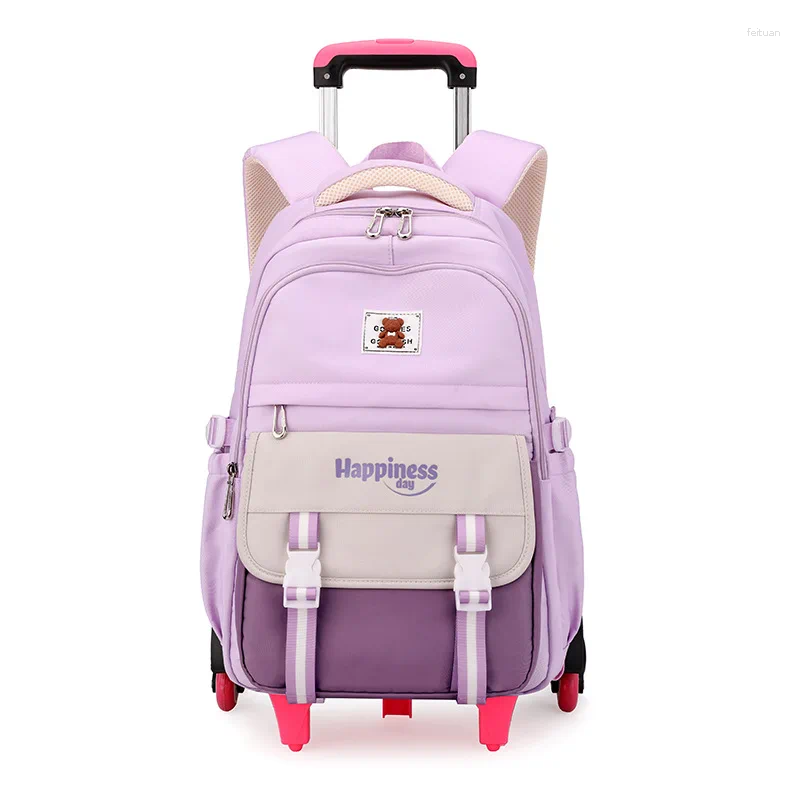 School Bags 2026 Wheeled Students Backpacks For Girls Children With Wheels Trolley Backpack Cute Schoolbag Rolling Bookbag
