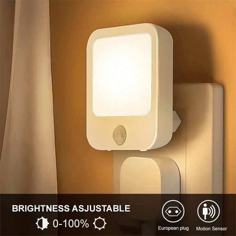 Sensor de movimiento de luz nocturna con lámparas LED de enchufe UE/EE. UU. Lámpara inalámbrica para niños para mesita de noche dormitorio luz noctu