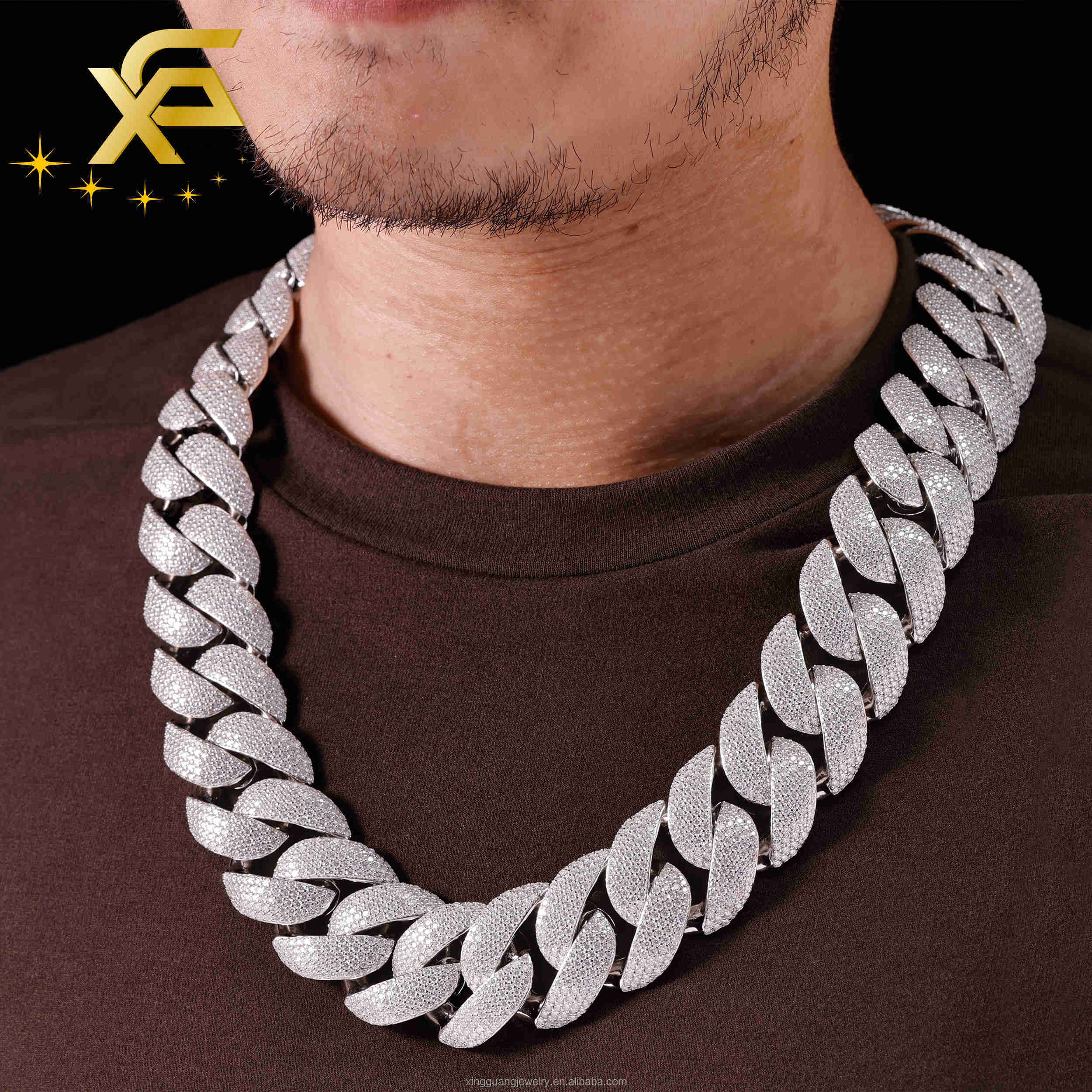 Custom Mens Fashion Heavy Hip Hop 20MM Full Iced Out Moissanite Chain S925 White VVS Diamond Cuban Link Chain Necklace