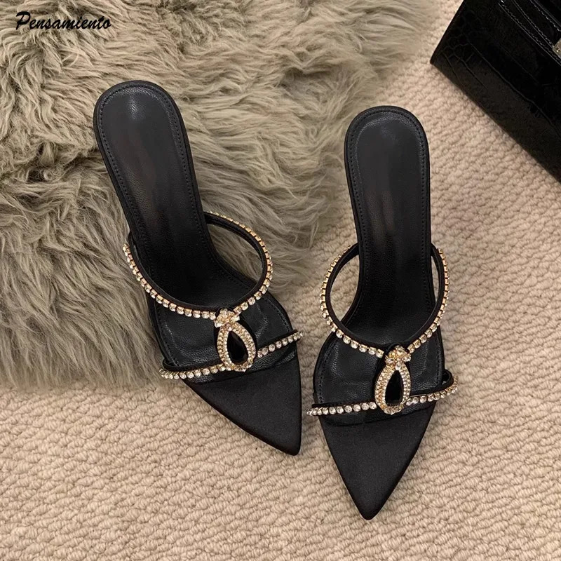 Strasssteine Damen Hausschuhe Sandalen Elegante spitze Zehen Stiletto High Heels Mules Slides Mode Sommer Party Schuhe 260612