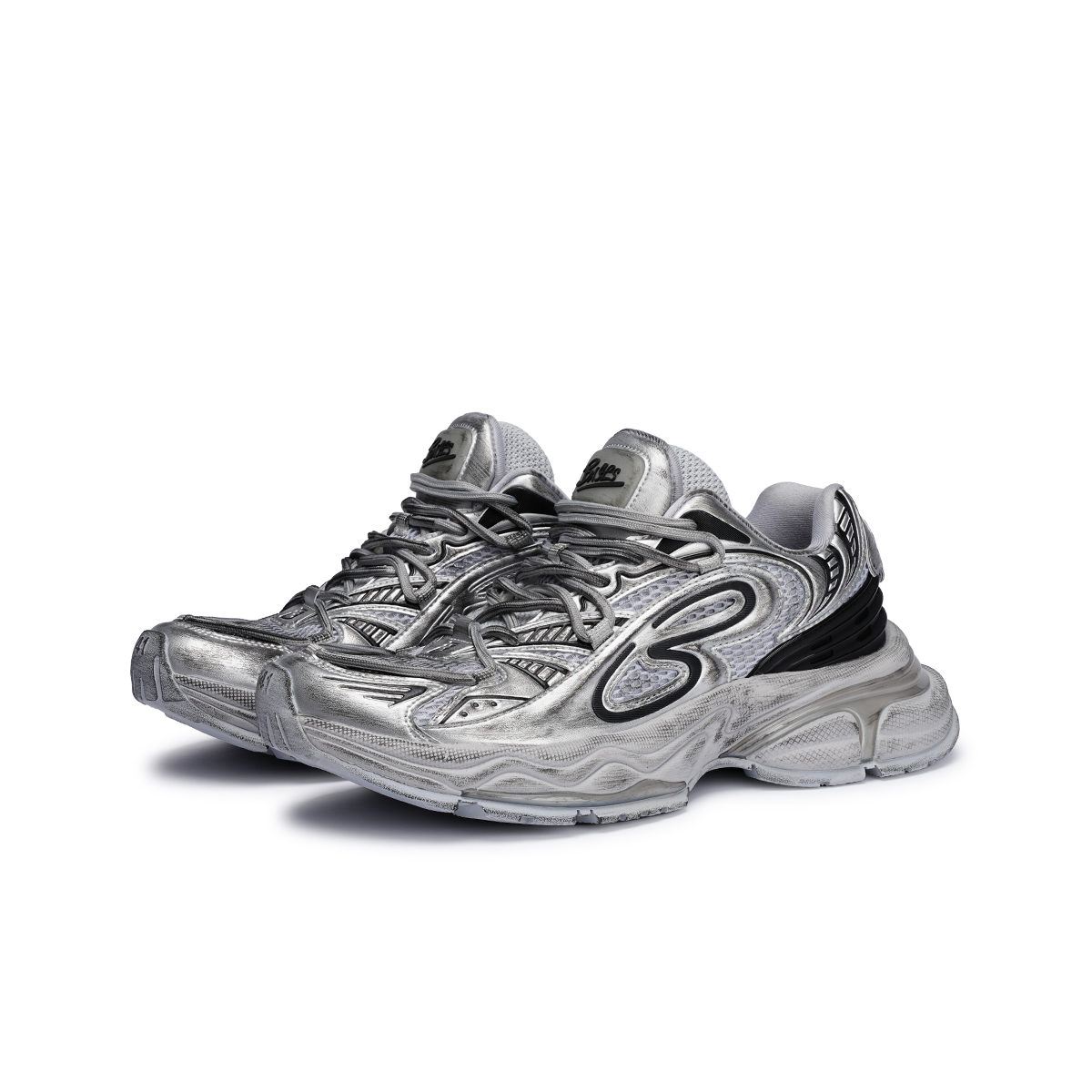 BASLS Women's Metallic Silver Chunky Dad Sneakers, Elevated Thick Sole, Breathable Mesh, Shock Absorbing Running Casual Shoes