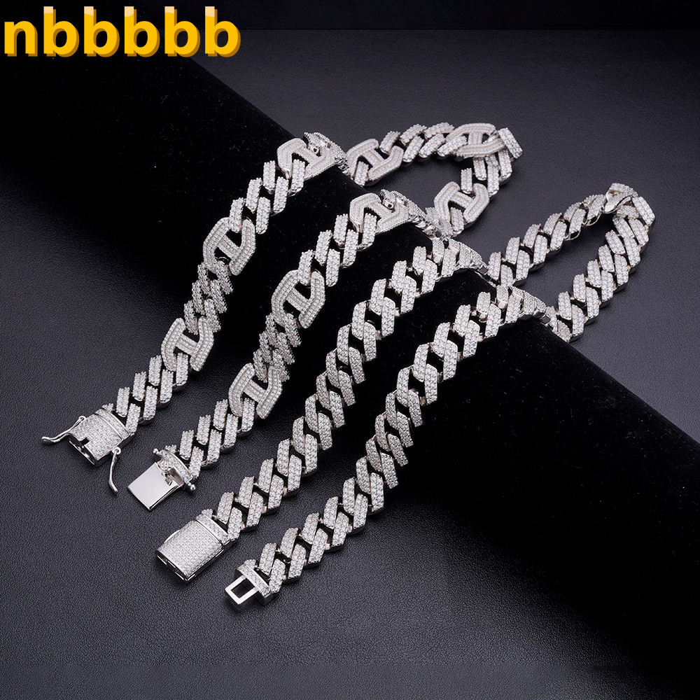 High Quality 18mm 925 Sterling Silver Rose Gold Plated Cuban Link Chain Necklace Moissanite Wedding Engagement Gift Luxury