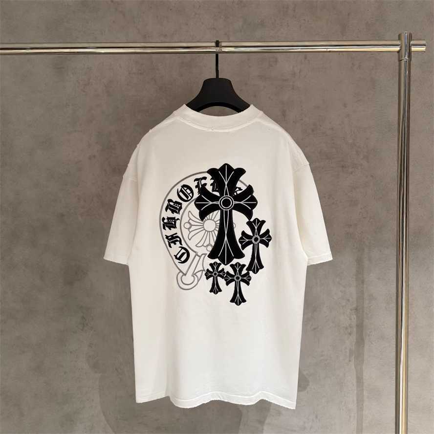 Correct version of CH Chrome Summer short-sleeve T-shirt with front and back embroidery and distressed details couples style{category}{category}JMNM