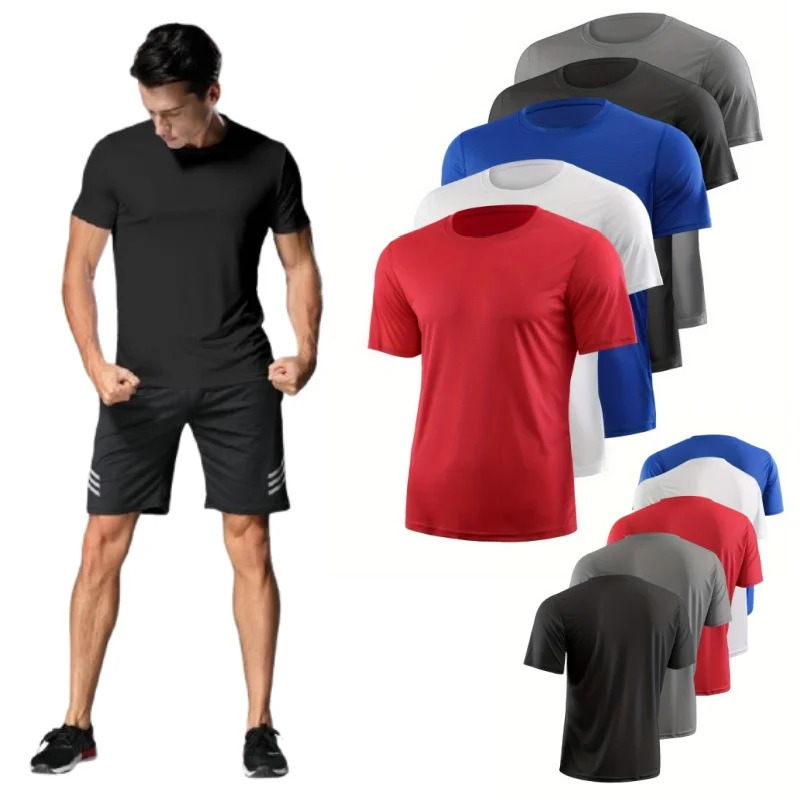 Mens Quick Dry Short Sleeve Gym Running Moisture Wicking Round Neck T-Shirt Training Exercise Gym Sport Shirt Tops Lightweight 260610