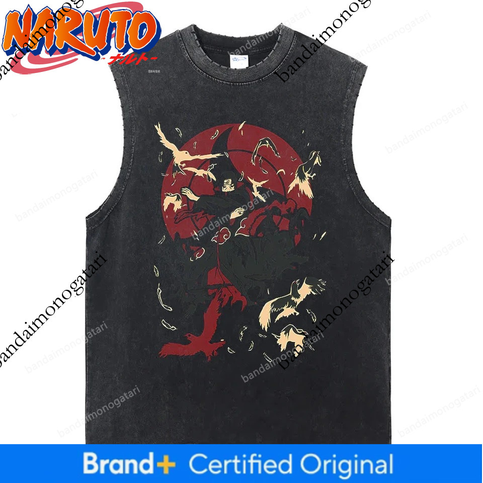 The latest Naruto anime pure cotton washed vintage tank top, American fashion, summer loose fit, men's trend