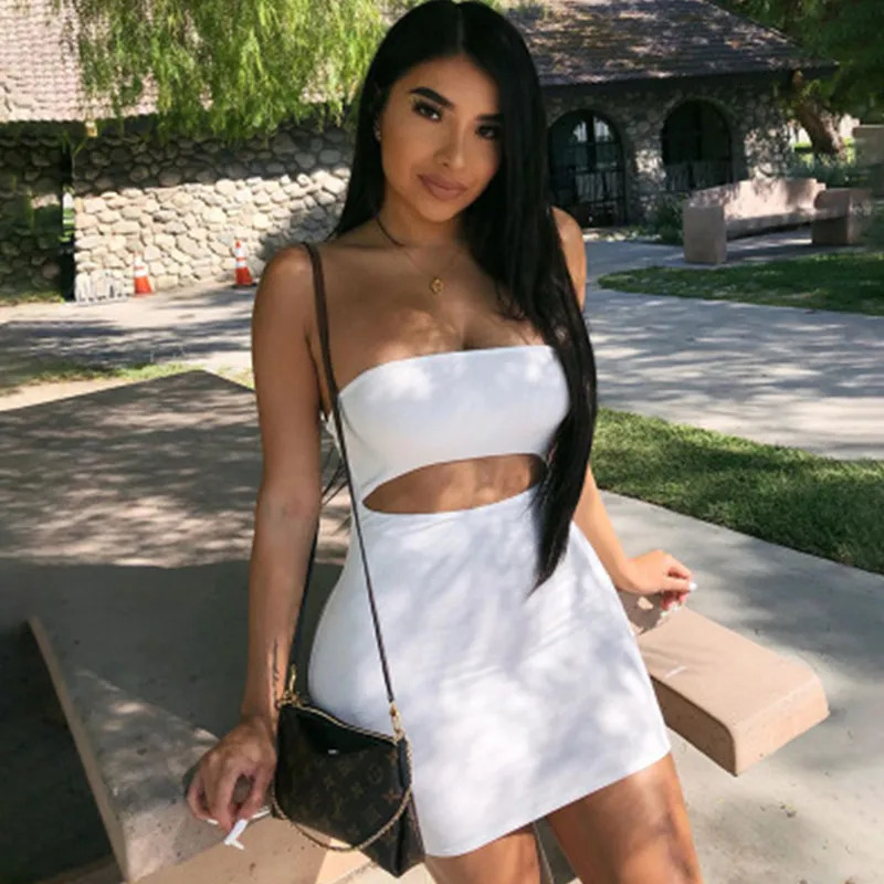 Women Sexy Dress Summer Sundress Female Party Casual Hollow bag hip tube top strapless sleeveless slim dress Halter 260610