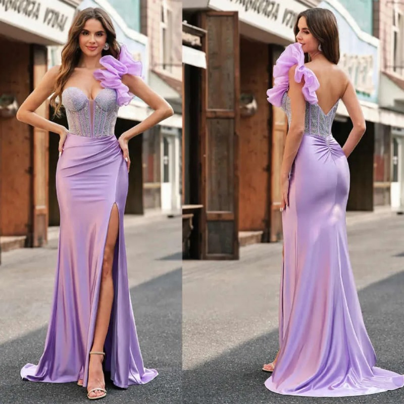 Evening Dress Luxurious Beadeding One Shoulder Prom Gowns Special Occasion Party Birthday Custom Made