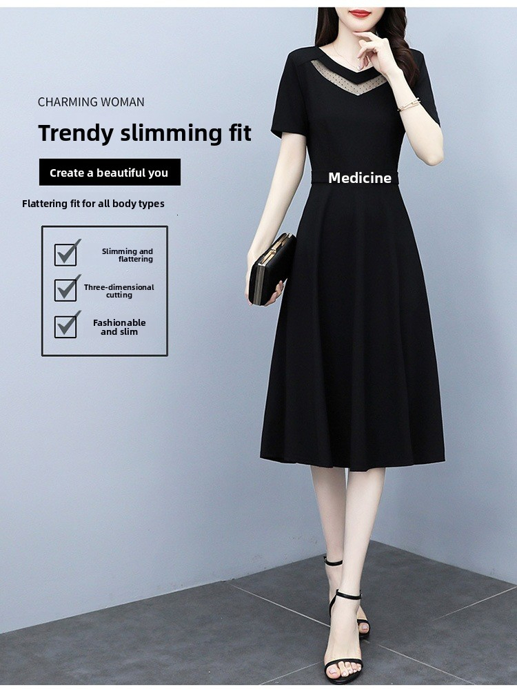 Luxury Women's Designer Dress Mature Elegant Loose Plus Size Black Short Sleeved Slim Fit Dress New Summer Model 2026 Hot Selling High-end Bran