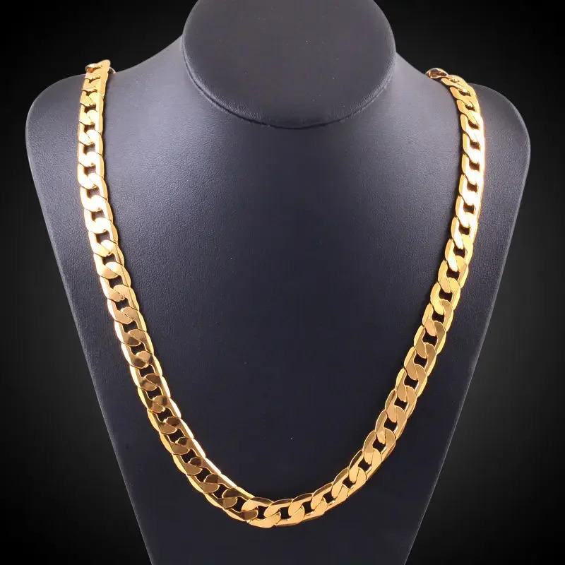 Kettenschmuck in reiner Goldfarbe, Chapado 24 Karat Ouro, 10 mm schwere Kette für Männer, 20 Mann, 20, 22, 24, 26, 28, 30, 260612