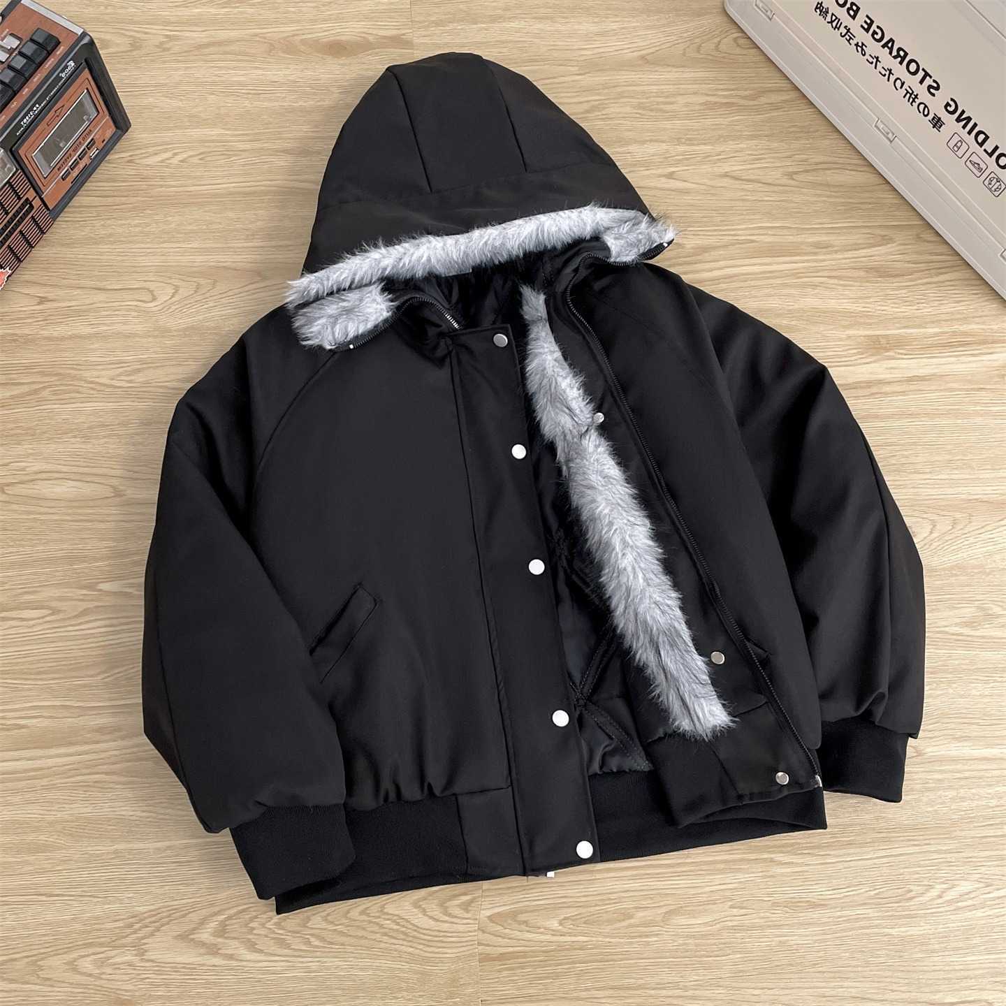 High end hooded fur collar jacket mens winter jacket cotton jacket trendy Q260612