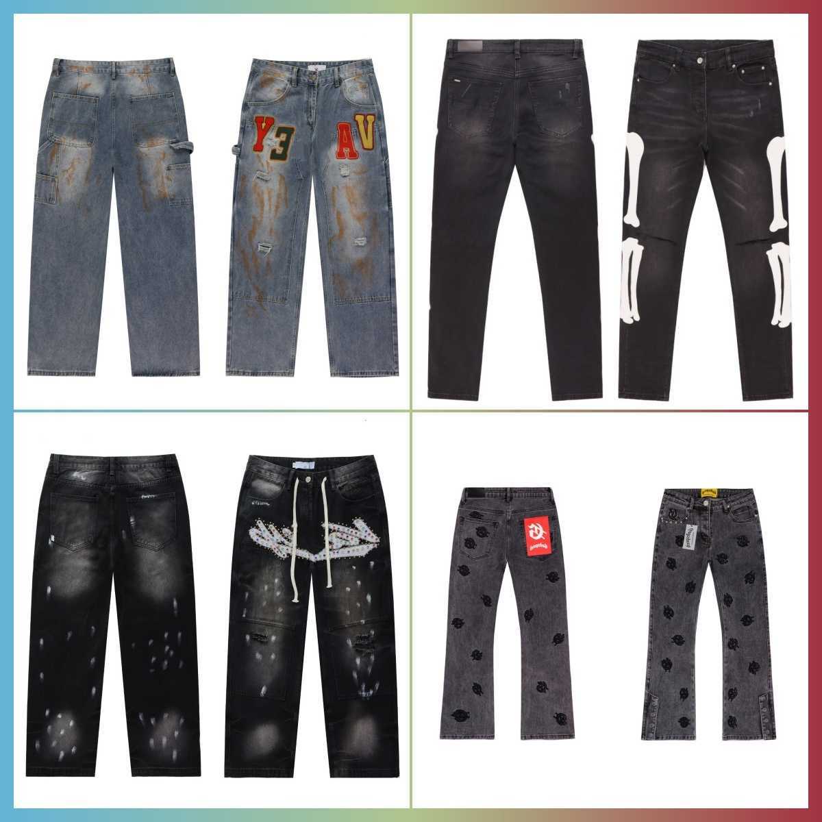 Designer Mens Jeans High Street Letter Print Vintage Washed Loose Streetwear Cotton Casual Denim Pants Q260612