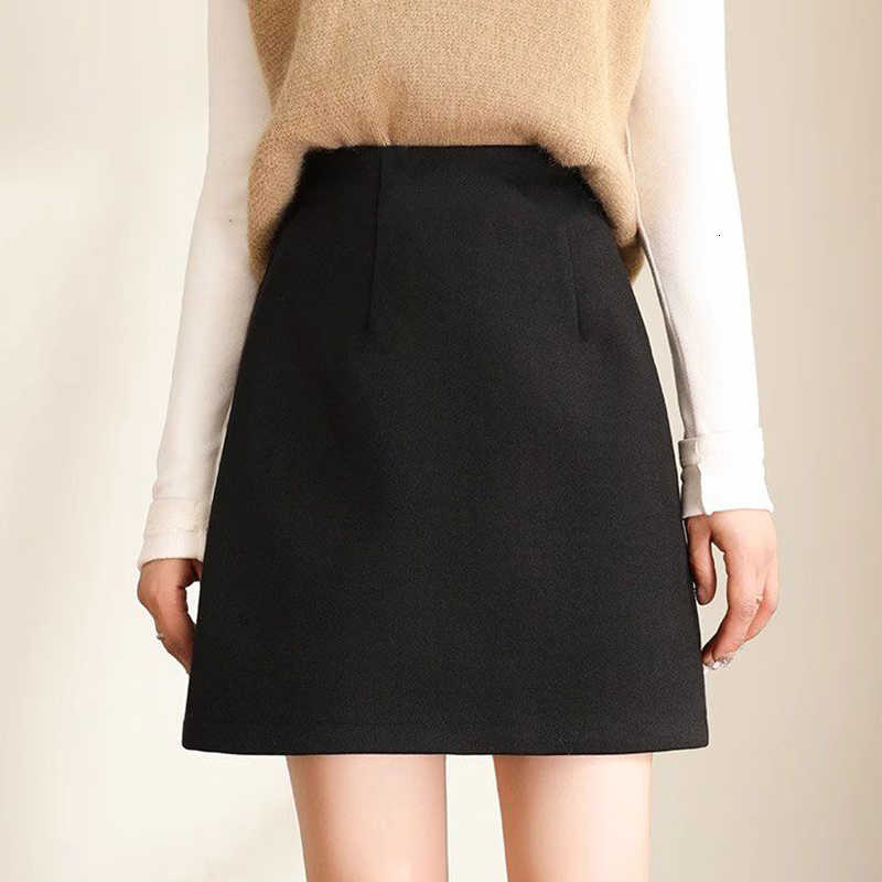 Female Korean Classic A-line 2026 Wool Skirts Lady Fashion High Waist Thin Skirtss Retro Wrap Hip Short Dress M260612