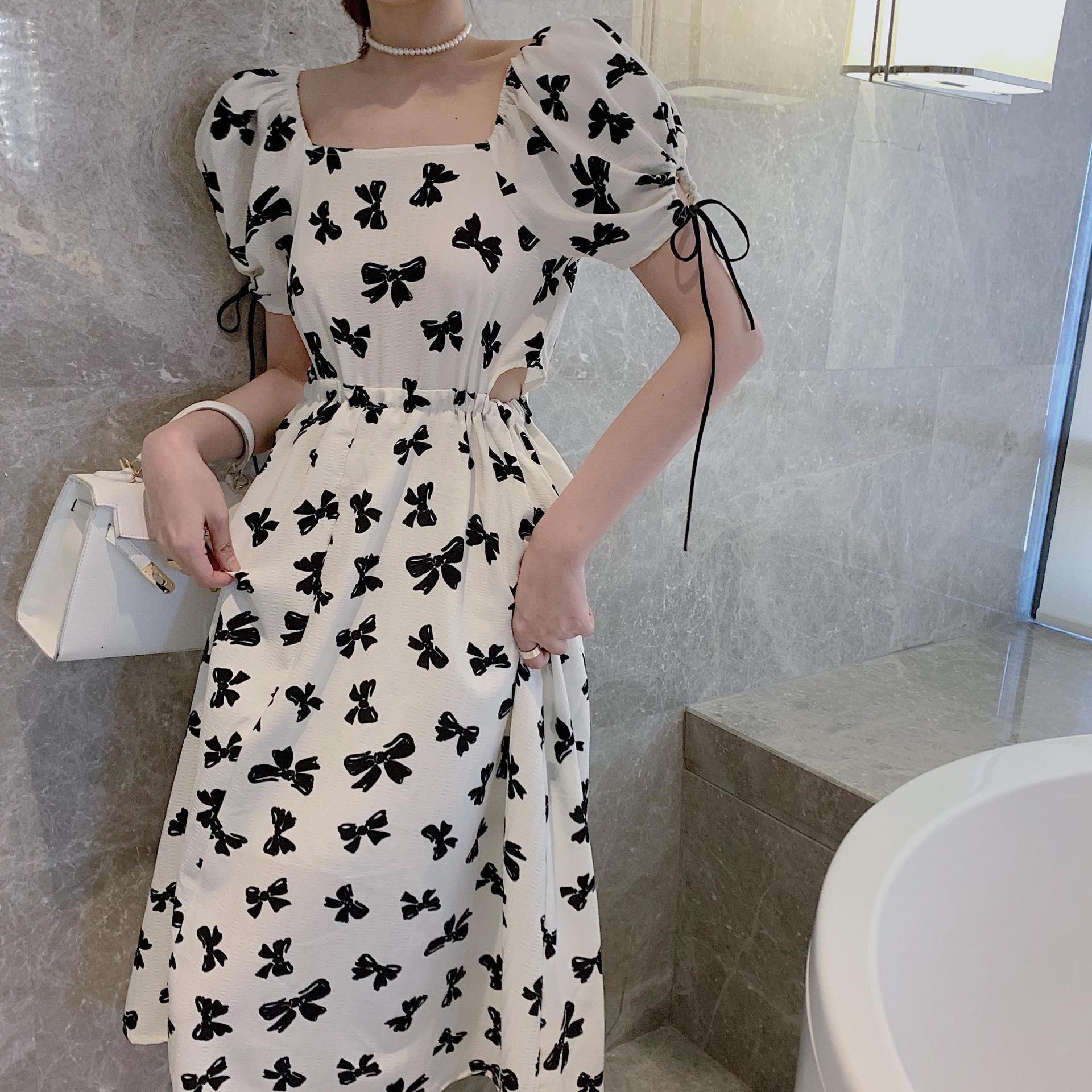 Luxury Women Designer Dress With Bow Tie Exposed Waist Hot Selling In The Summer 2026 French Design With Lace Up Elegant Trendy Goddess Outfit High-