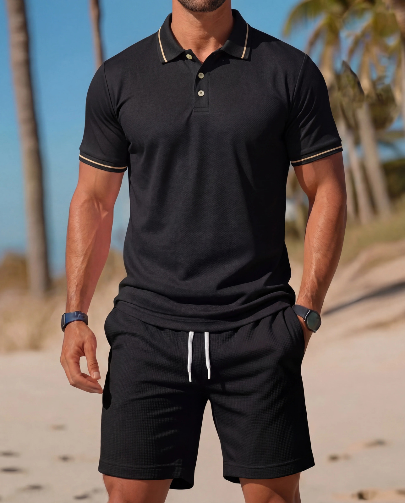 Summer mens POLO shirt set outdoor sports daily casual versatile comfortable 5inch shorts