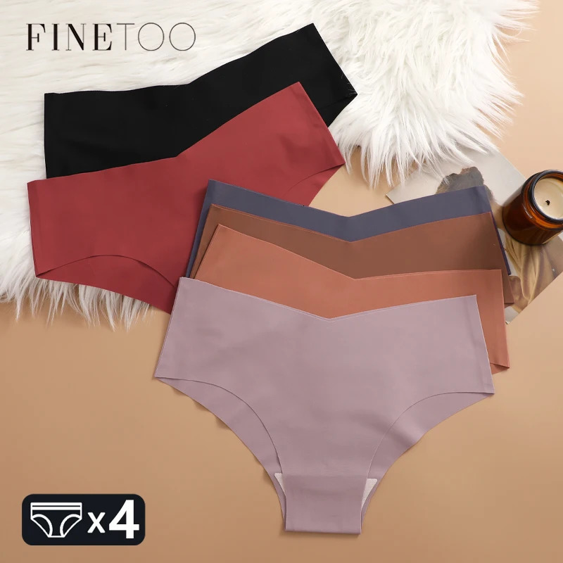 FINETOO 4pcs Seamless Ultra-thin Underwear Womens Panties Sexy V-Waist Breathable Briefs Female Silk Stretch Invisible Lingerie 260611