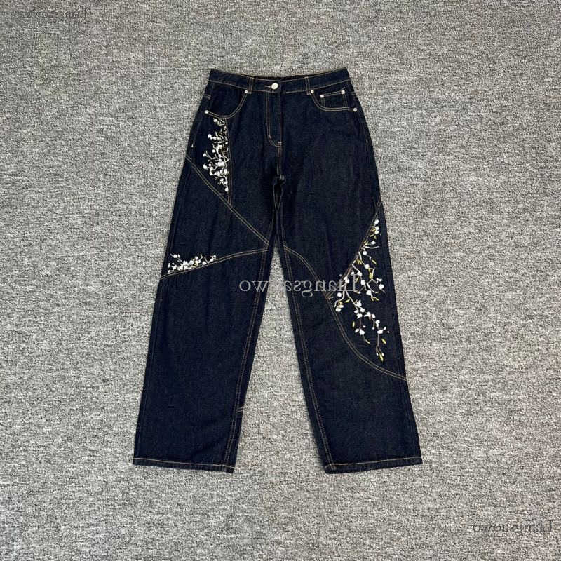 Mens Jeans Derschutze Patchwork Cherry Blossom Embroidery Denim Pants Y2k Vintage Men Women Baggy Straight Wide Leg Strt 038 Q260612