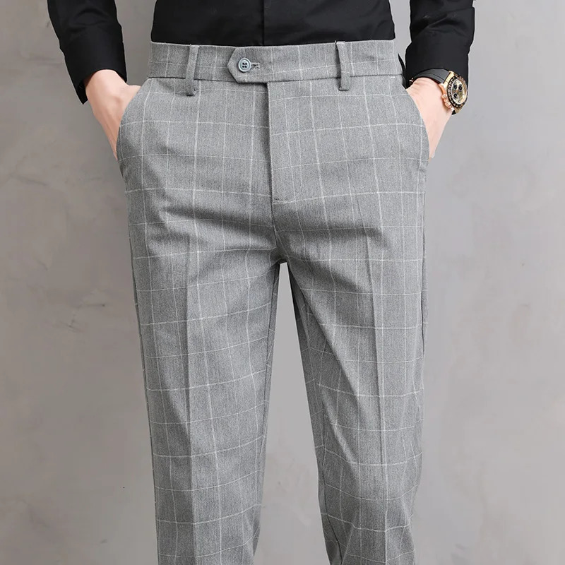 Summer Suit Plaid Pants Mens Clothing Black Gray Office Formal Trousers for Male Thin Koreas Style Regular Fit 260611