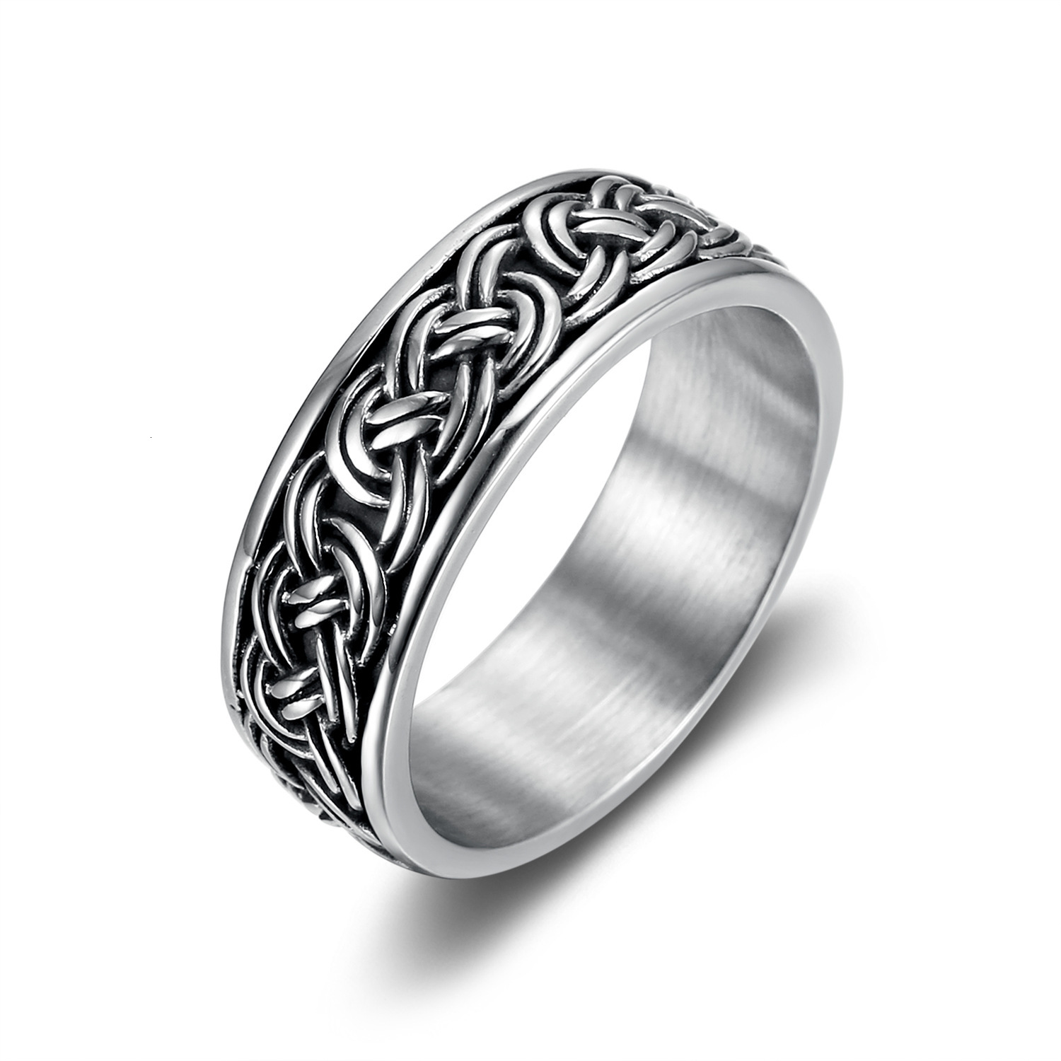 High quality new product woven pattern jewelry, vintage-style creative ring, European and American personalized electroplated stainless steel ring