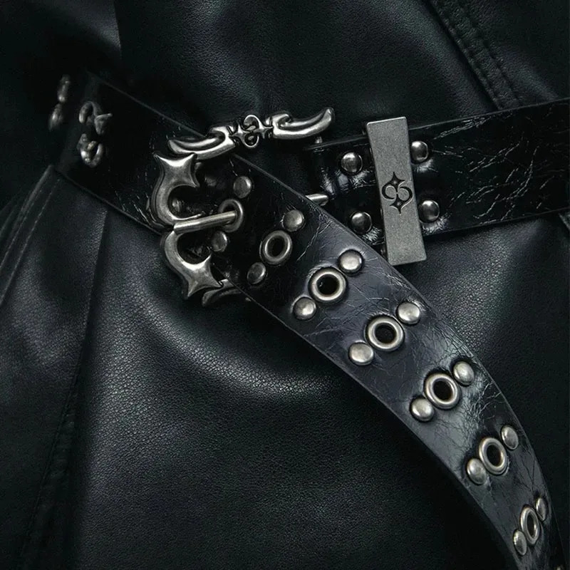 Black Punk Gothic Belt Rivert Gradient Color Belt Metal Cool Vintage Waistband Accessories Chic PU Belt Y2K Jeans Decoration 260612