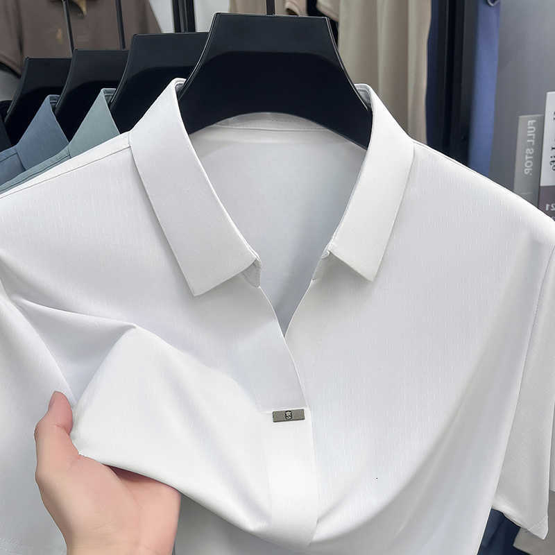 short brand mens sleeve shirt ice silk breathable summer new solid color fashion scissors neck T-shirt M260612