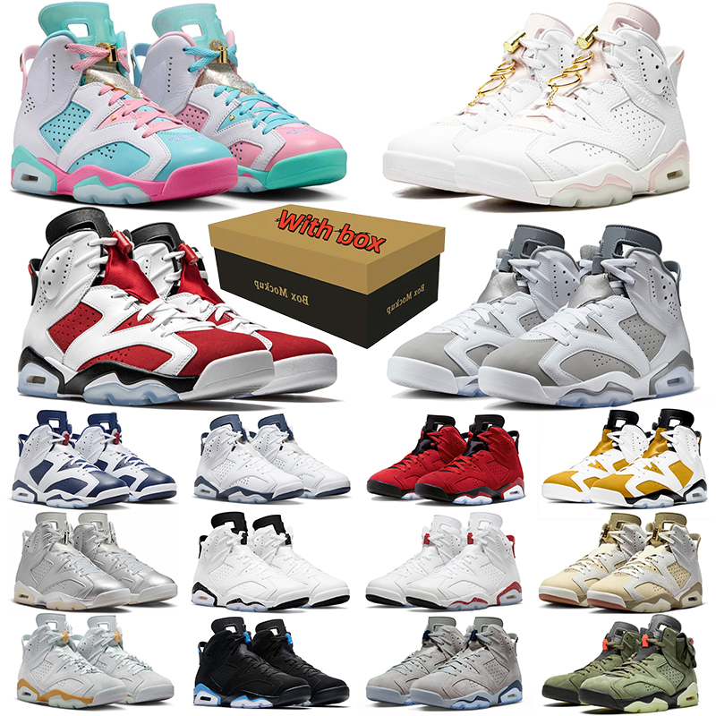 with box designer basketball 6 shoes men women Carmine White Travis British Khaki Yellow Ochre Red Oreo mens womens outdoor sports 6s sneakers train