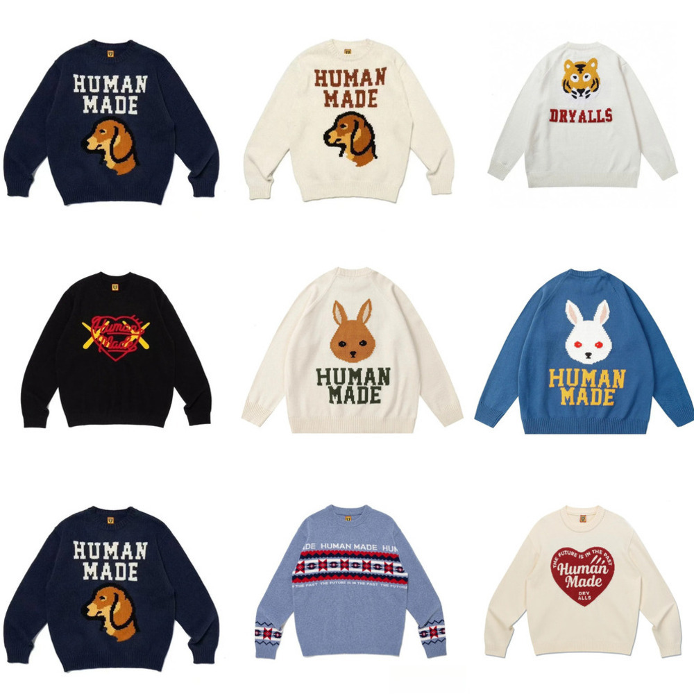 Designer Mens Sweater Japanese Retro Human Heart streetwear Knitted Long Sleeve Pullover Top Unisex Warm Jumpers Humanmades Pattern Knitwear a6 Q260