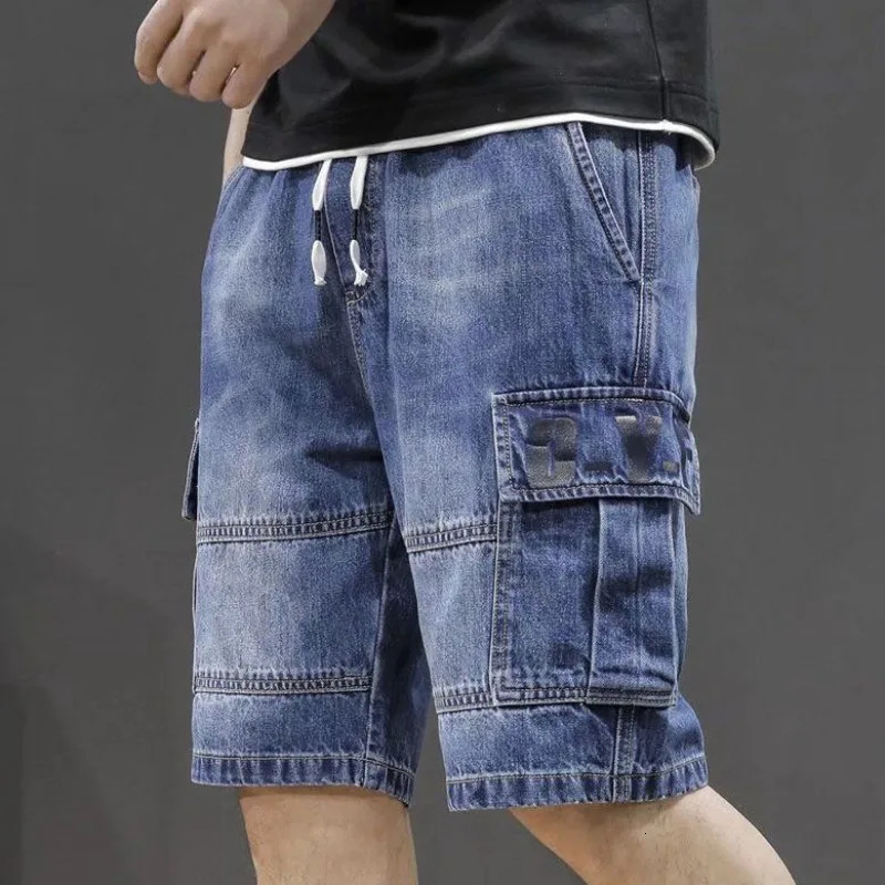 Mens Short Jeans Pants Straight Drawstring with Text Male Denim Shorts Cargo Sale Y2k Fashion Summer Thin Jorts Trend 2025 Xl 260609BANJIA