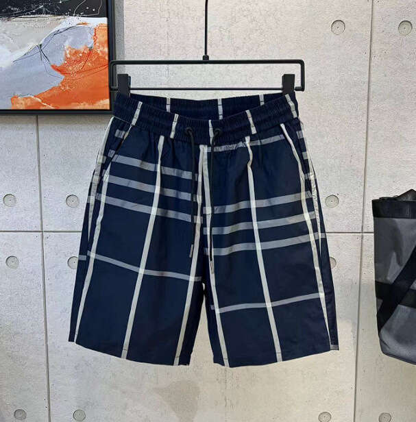 New Men's Summer Quick-Dry Shorts Korean Style Trendy Beach Casual Mid-Length Straight Cargo Plaid Pants
