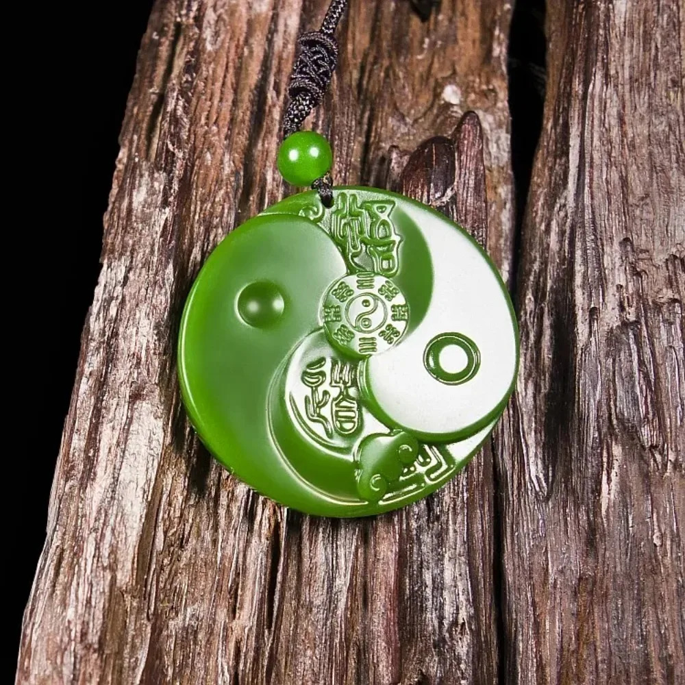 Natural Green Jade Taiji Bagua Pendant Necklace Carved Charm Jadeite Jewelry Fashion Amulet Gifts for Men Women Gemstone 260612