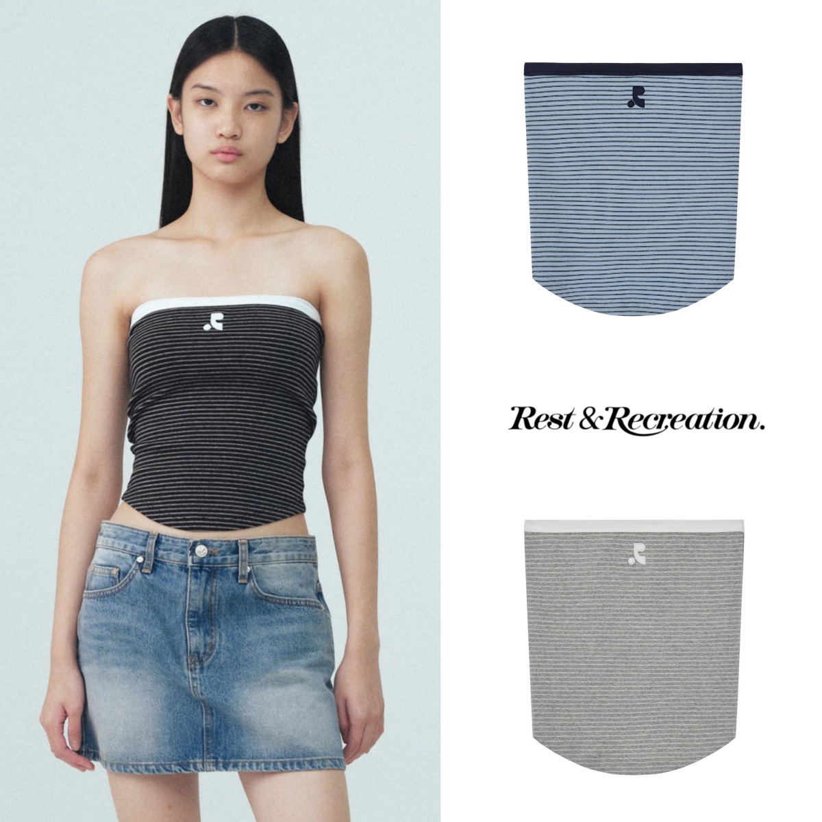 Women Brand Rest RR Designer Clothes Korean Style Striped Tube Top Summer Strapless Bandeau Crop Top Slim Fit Letter Embroidery Going Out Tank Top
