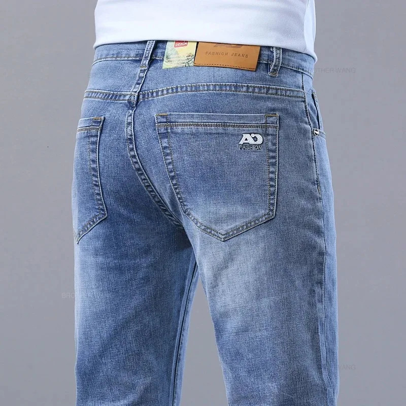 2026 Spring Summer Mens Slim Jeans Stylish Casual Stretch Fabric Denim Pants Classic Trousers Smoke Gray Plus Size 40 260613