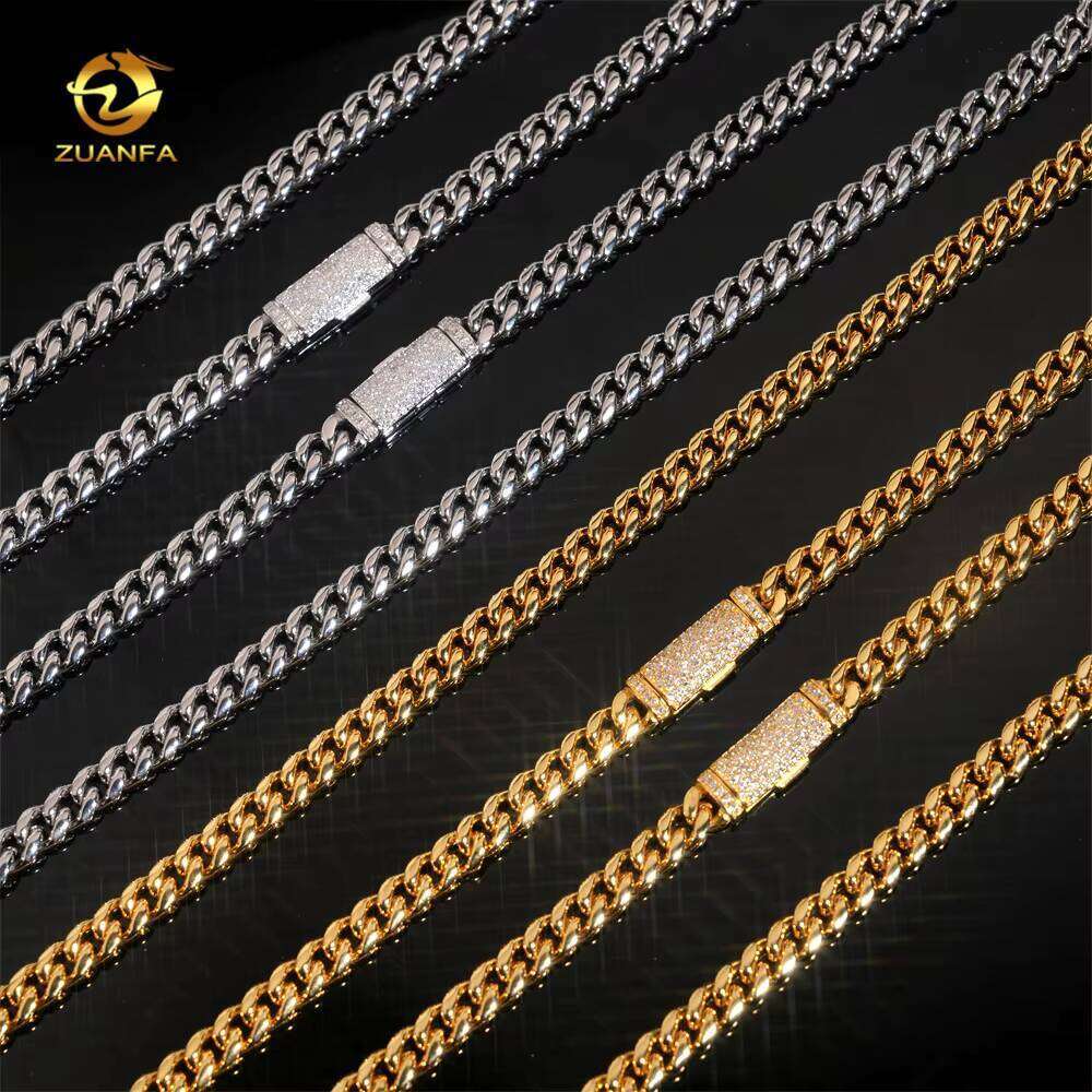 Ready to ship 6mm stainless steel bracelet with moissanite clasp, gold-plated, men's hip-hop Cuban chain