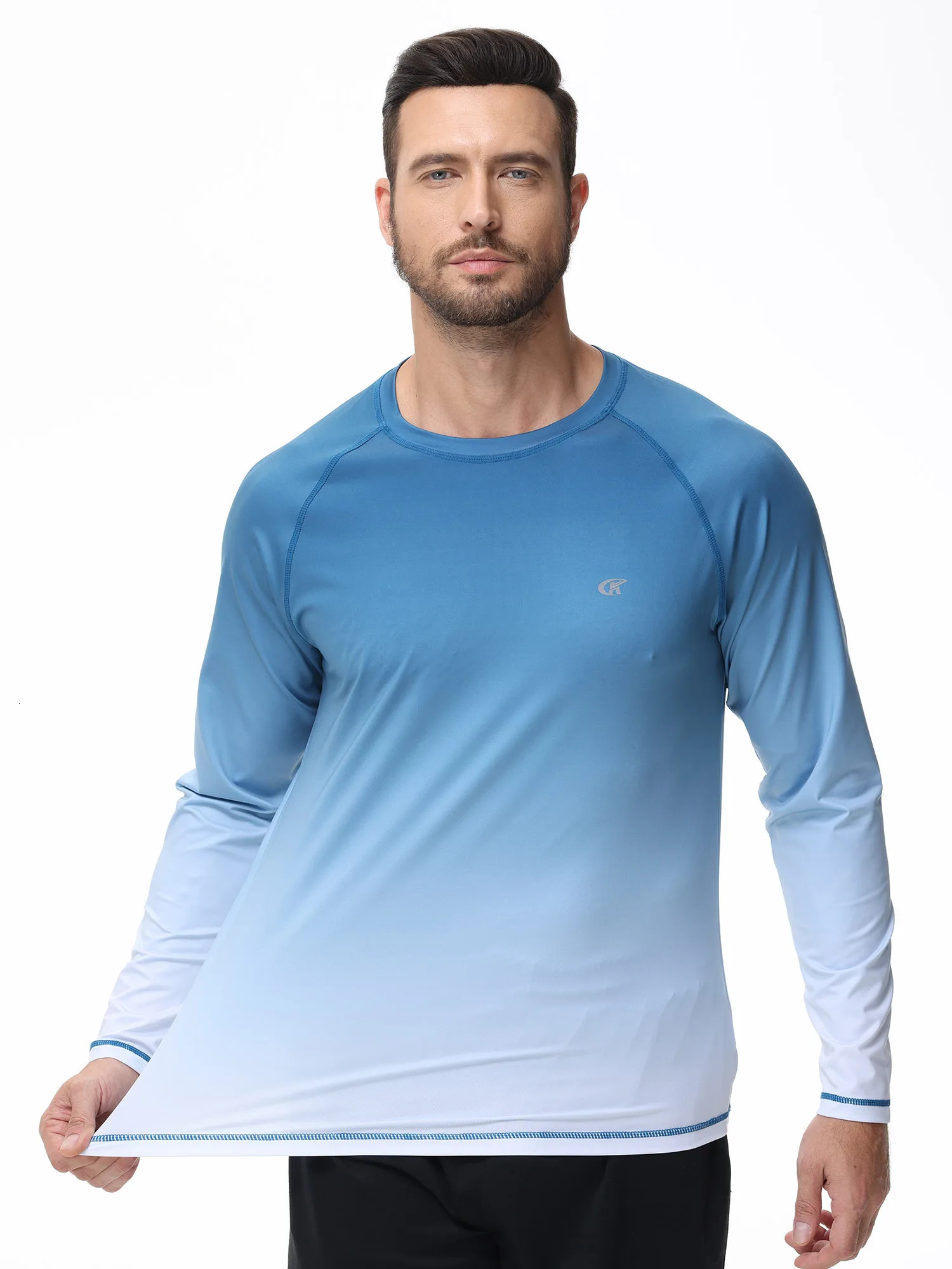 Summer Mens UPF 50 Beach Swimming T-Shirt Quick Dry Long Sleeve Fashion Gradient Rash Guard Tops for Sport Fishing Hiking 260612