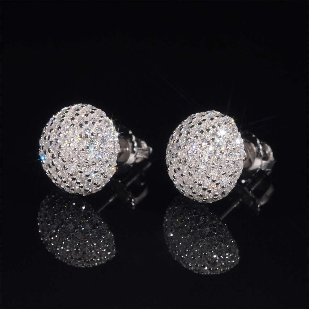 Zuanfa exquisite 2025 New Men's and Women's 925 Sterling Silver Fashion Jewelry Moissanite Hip-Hop Ball-Shaped Stud Earrings