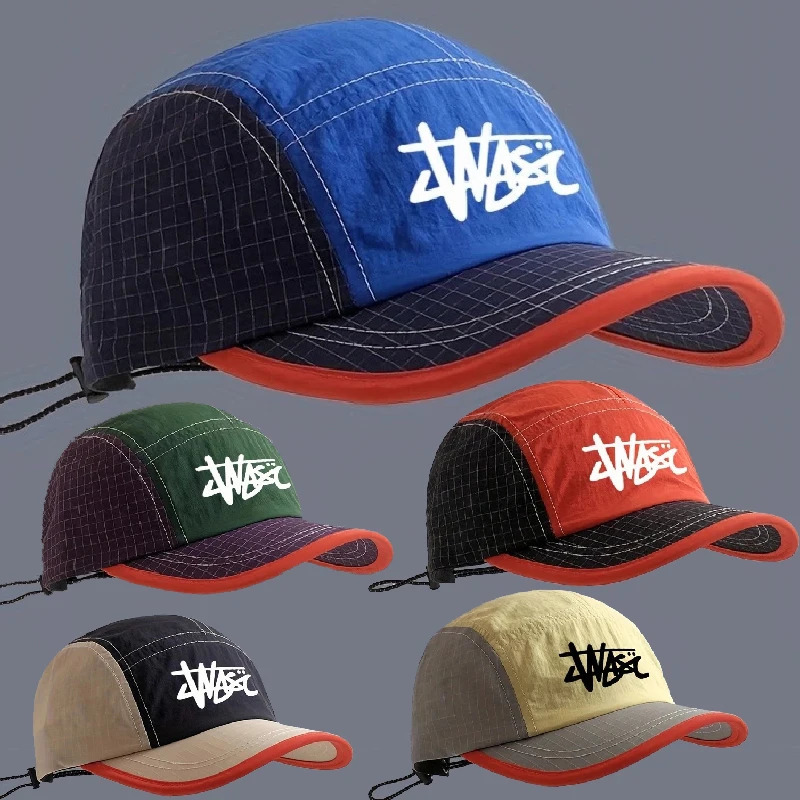 Short Brim Hat Mens Color Block Summer Lightweight Quick-Dry Five-Panel Baseball Cap Outdoor Running Sports Visor 260612