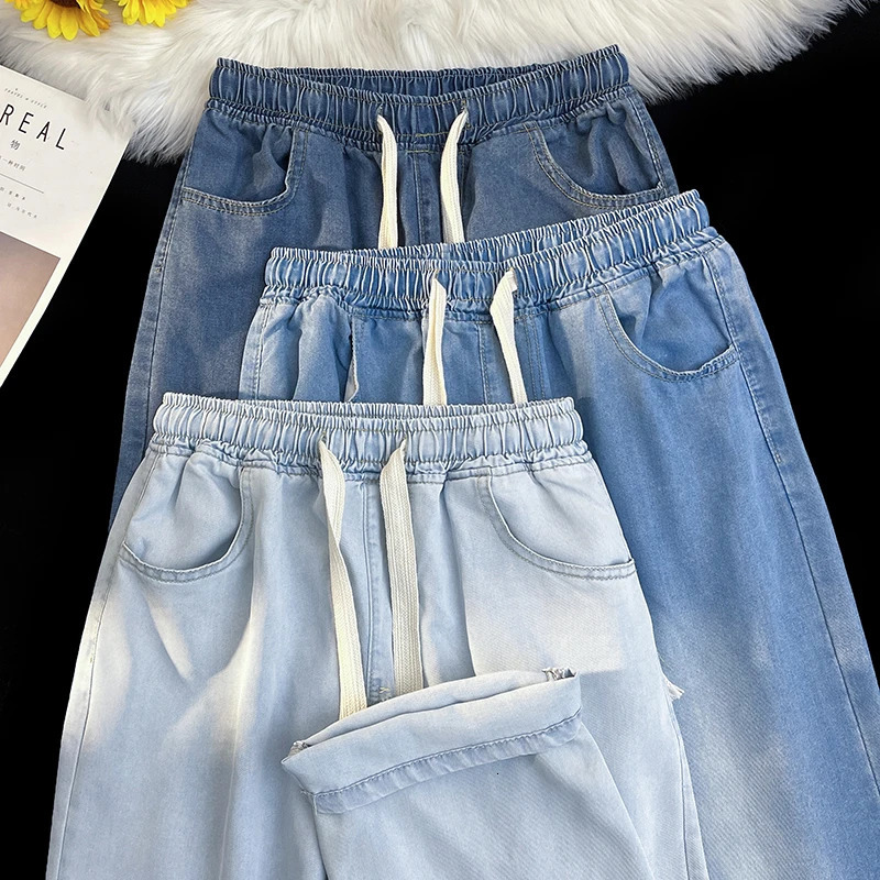 2026 Spring Summer Mens Baggy Jeans Lyocell Fabric Wide Leg Pants Drawstring Trousers Male City Boy Plus Size S4 5XL Y2K 260613