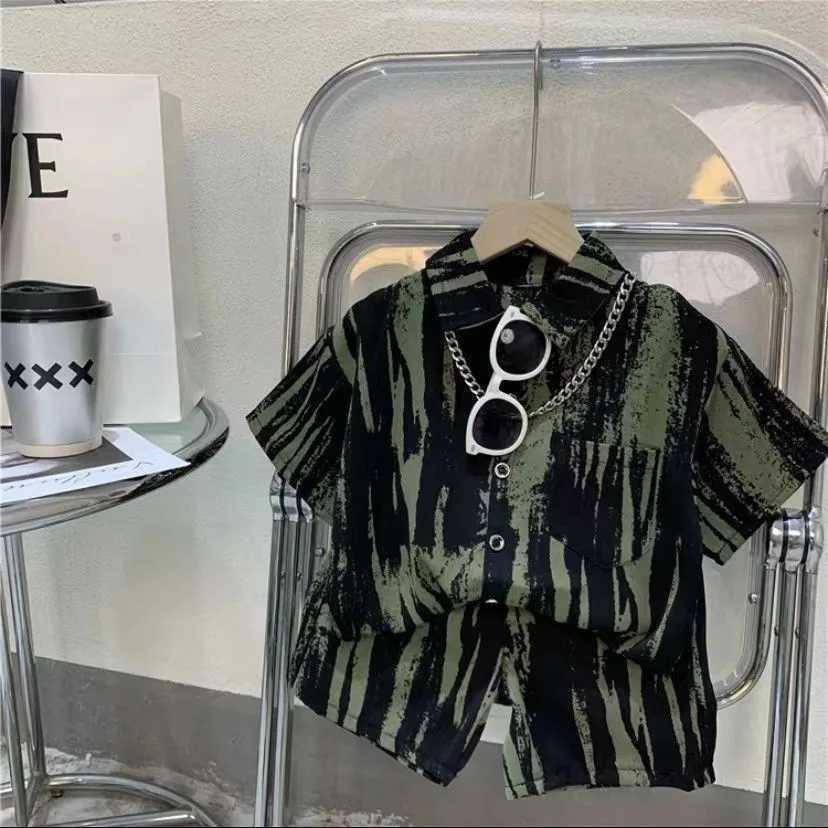 Trendy Casual Short Sleeve TopsShorts Boys Kids Thin Fashion Loose Shirt 2 Piece Set Children Simple New Summer Clothing SuitT260613