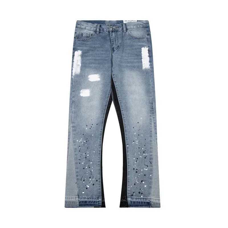 Pantaloni in denim americano retrò lavato con lettera impiombata high street trendy paio di pantaloni lunghi dritti micro-svasati T260410