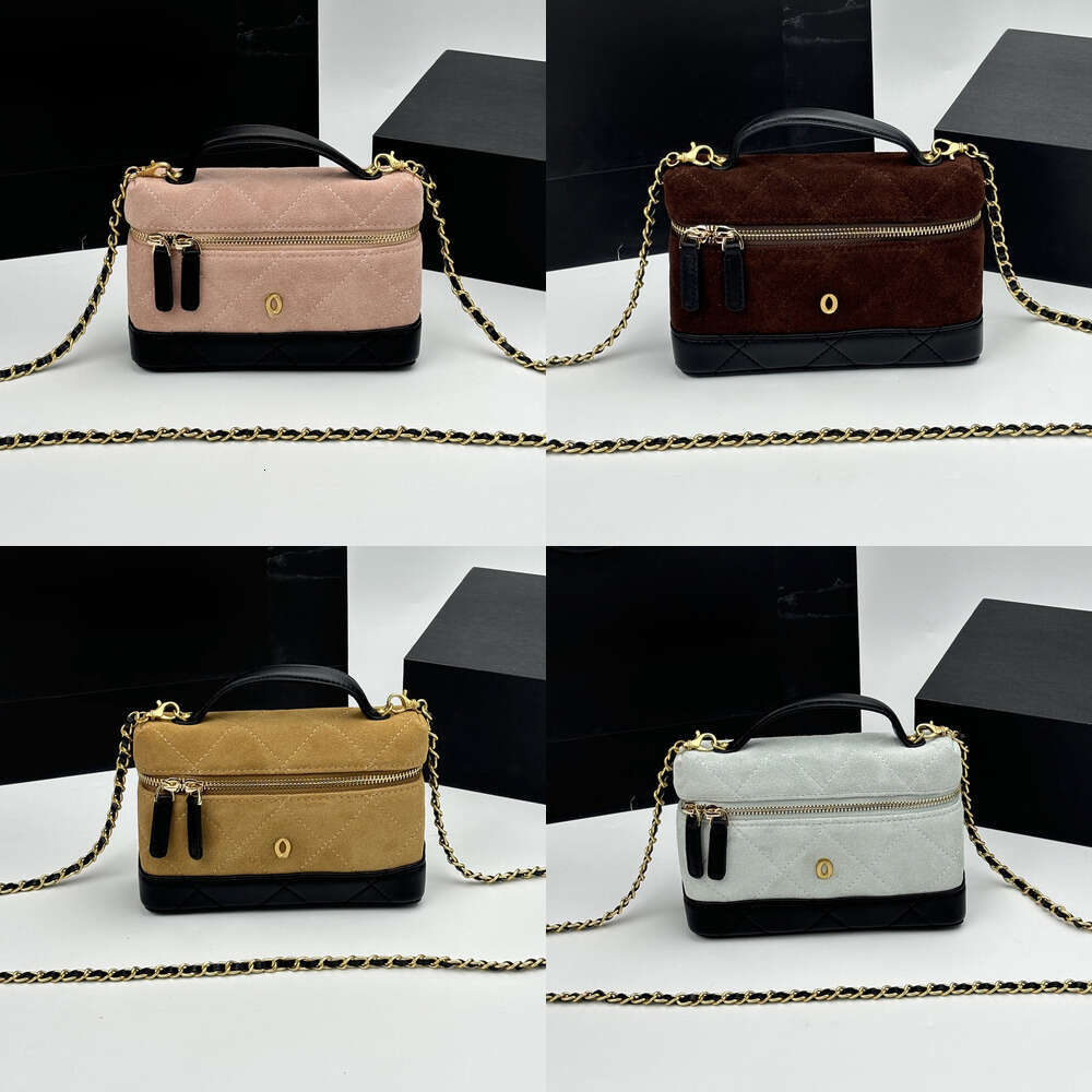 Suede Lunch Box Bag Designer Quilted Zipper Lipstick Vanity Bag Fashion Cosmetic Bag Top Handle Makeup Bag Shoulder Bag Luxury Travel Toiletry Bag H