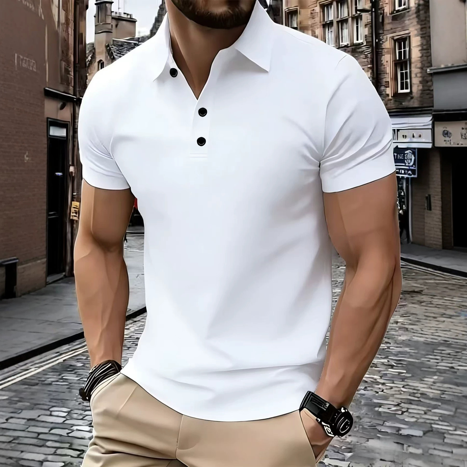 Free Shipping 2026 Men's Summer US Muscle Polo Plain Breathable Short Sleeve Personalized Fitted Tee for Bodybuilders