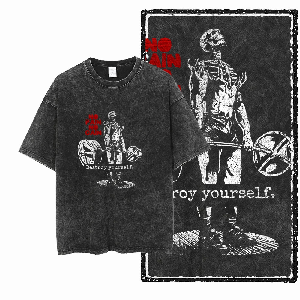 YG BODY BUILDING Printed Cotton Acid Washed Graphic Unisex T Shirt Cool CROSSFIT Streetwear Men Tshirts Big Size Tee for men 260612