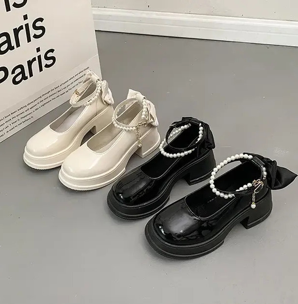 Designer Shoe 2026 Designer Dress Women Formal Shoes Free Ladies Leather luxury High Heel Shipping Black & White Pearl Decor Platform Mary Jane Bowk