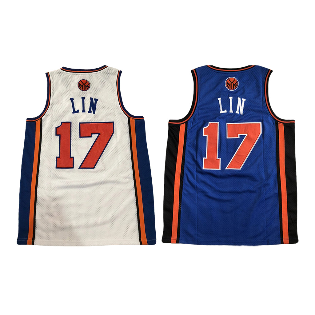 Throwback Jeremy Lin Basketball Jersey Men's Blue White Double Stitched