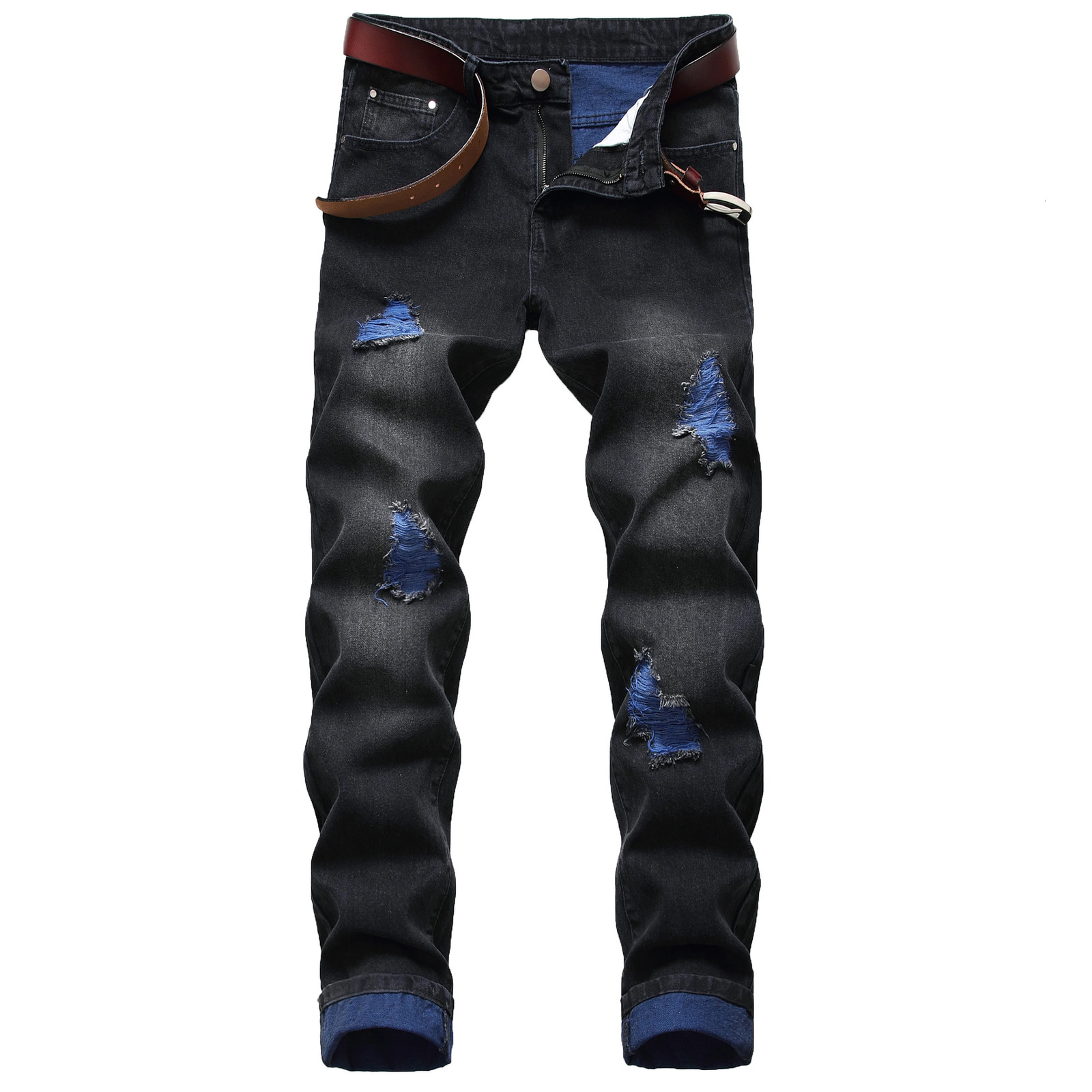 Mens Blue Ripped Slim Fit Jeans Classic Casual Fashion 509B 260612BANJIA