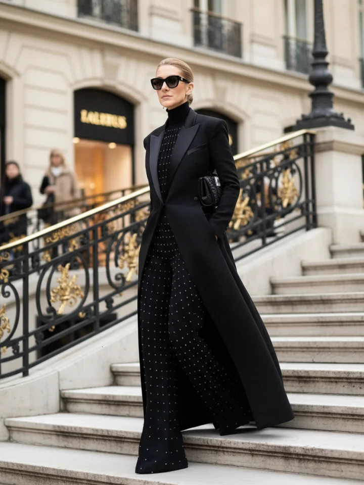 Bonboho 2026 Womens Elegant Blazer Jacket Solid Black Slim Long Sleeve ExtraLong Splited Coat Female Formal Outerwear 260613
