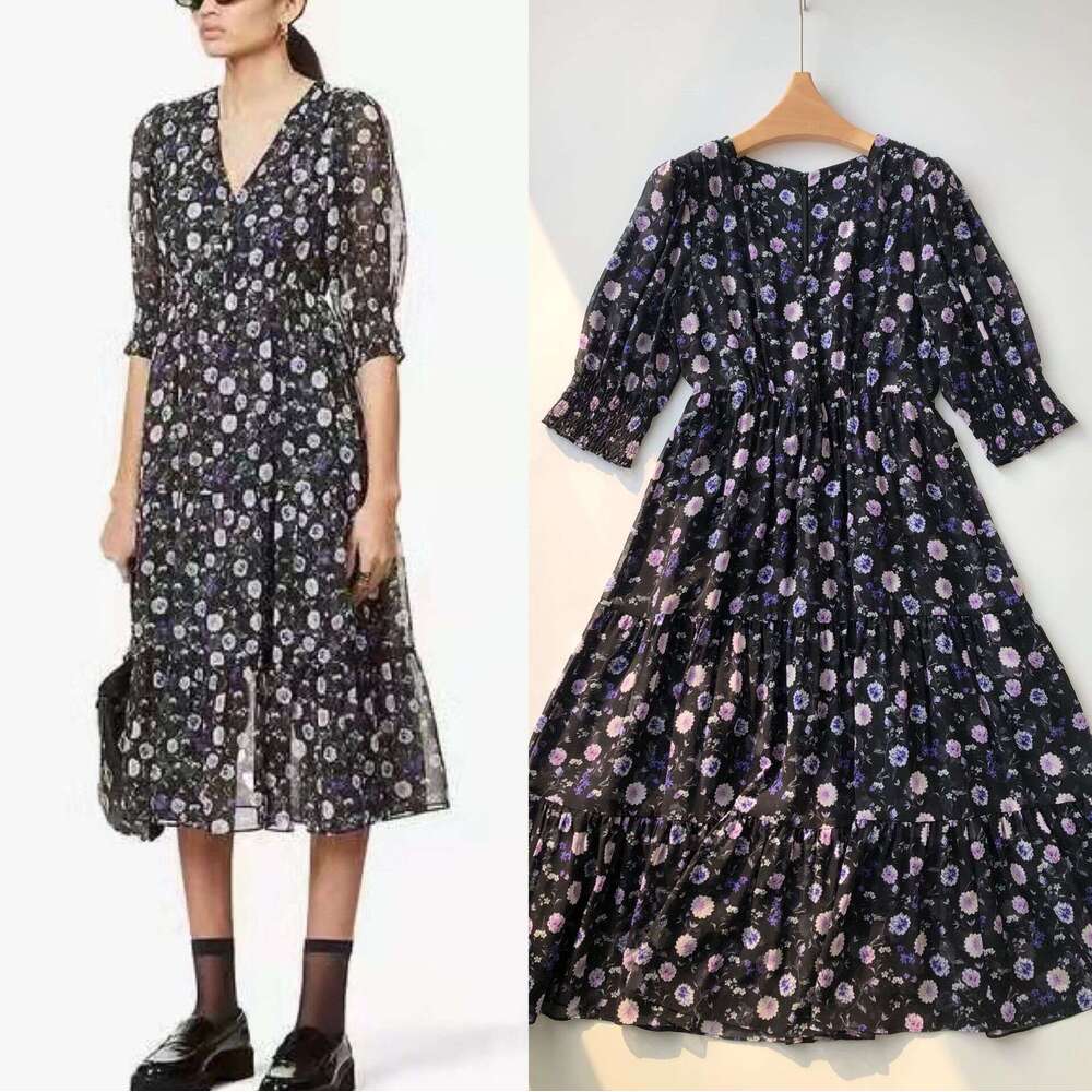 Firy mong the FlowersFrench Light Designer dress Luxury Pink Purple Dy Long Dress, high quality Rxed, nd Flowing ilk Chiffon Dress