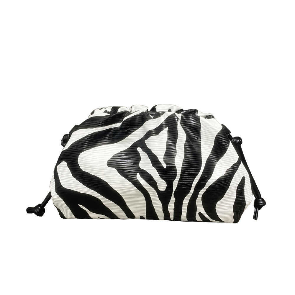 Luxury Zebra Print Women's Clutch Bag Trendy Soft Pu Pleated Design Cloud Handbag Elegant Snakeskin Shoulder Bag Dumpling Bag 061326